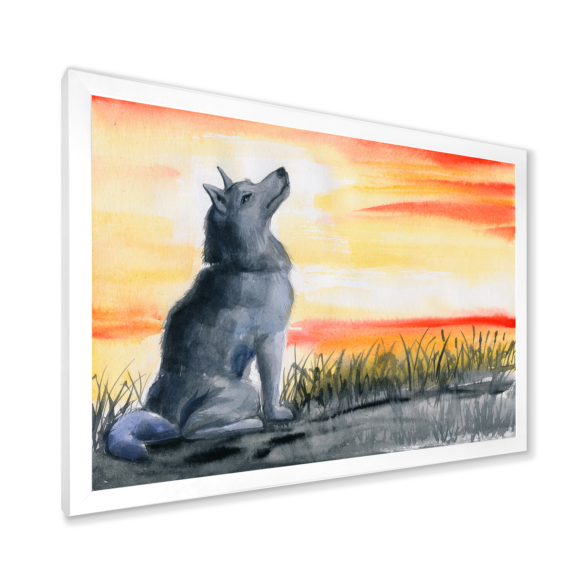 Designart 'Portrait Of Grey Wolf Howling At The Moon' Traditional Framed Art Print