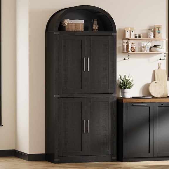 Black Arched Multi-Tier Storage Cabinet 5-Tier Wooden Display Bookcase Dining Kitchen Living Room Furniture