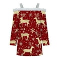 thumbnail image 4 of FDGIU Women's Cold Shoulder Christmas Top 2025, Faux Fur Trim and Holiday Print, Loose Fit 3/4 Sleeve Blouse for Xmas Party, 4 of 5
