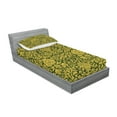 thumbnail image 2 of Ambesonne Floral Fitted Sheet & Pillow Sham Set, Baroque Flowers Motif, Twin, Green Earth Yellow, 2 of 2