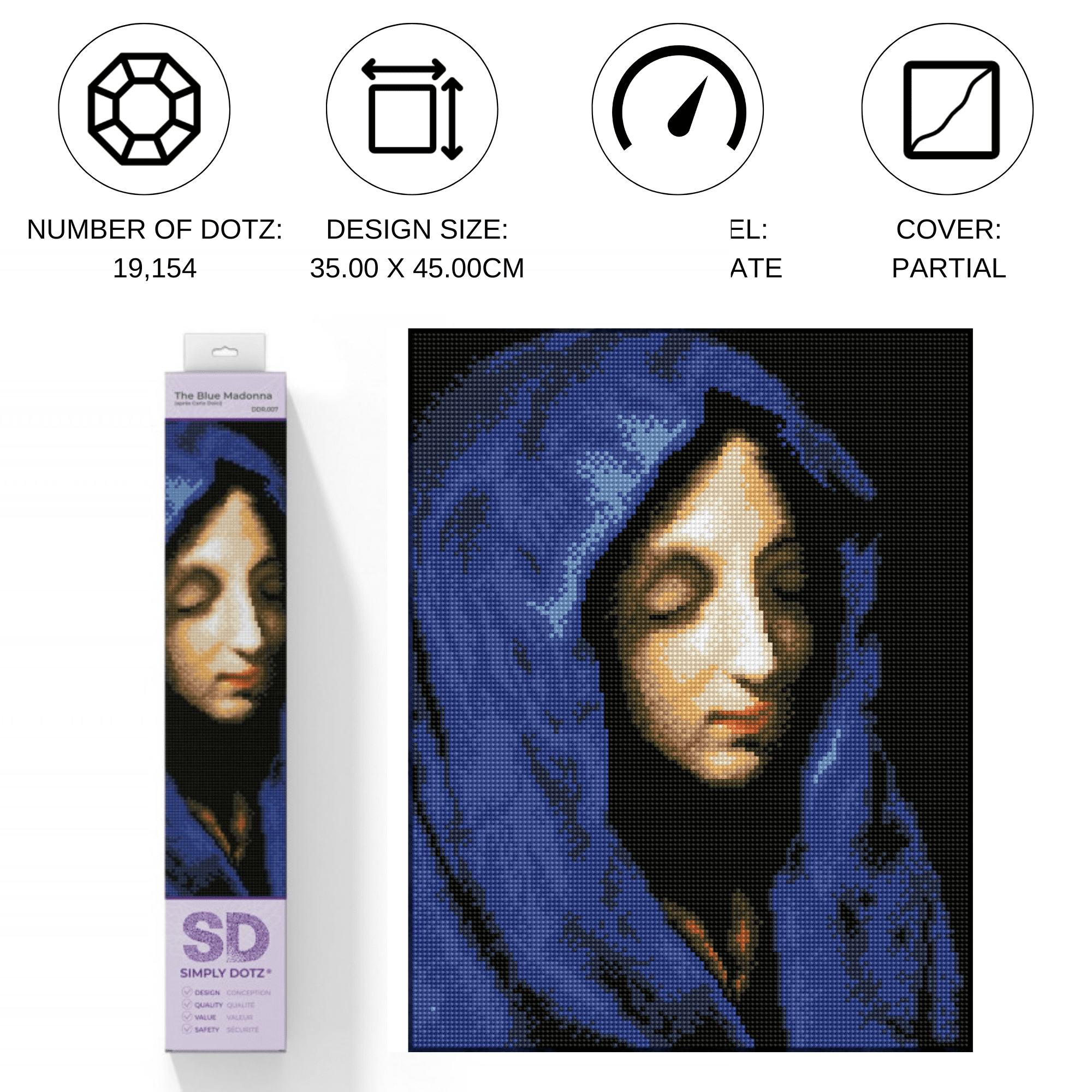 Diamond Dotz The Blue Madonna (apr�s Carlo Dolci)Portrait Diamond Painting Kits for Adults - Diamond Art Kits a Relaxing Creative Craft Kit with Dotz Gems 17.7"x13.7"