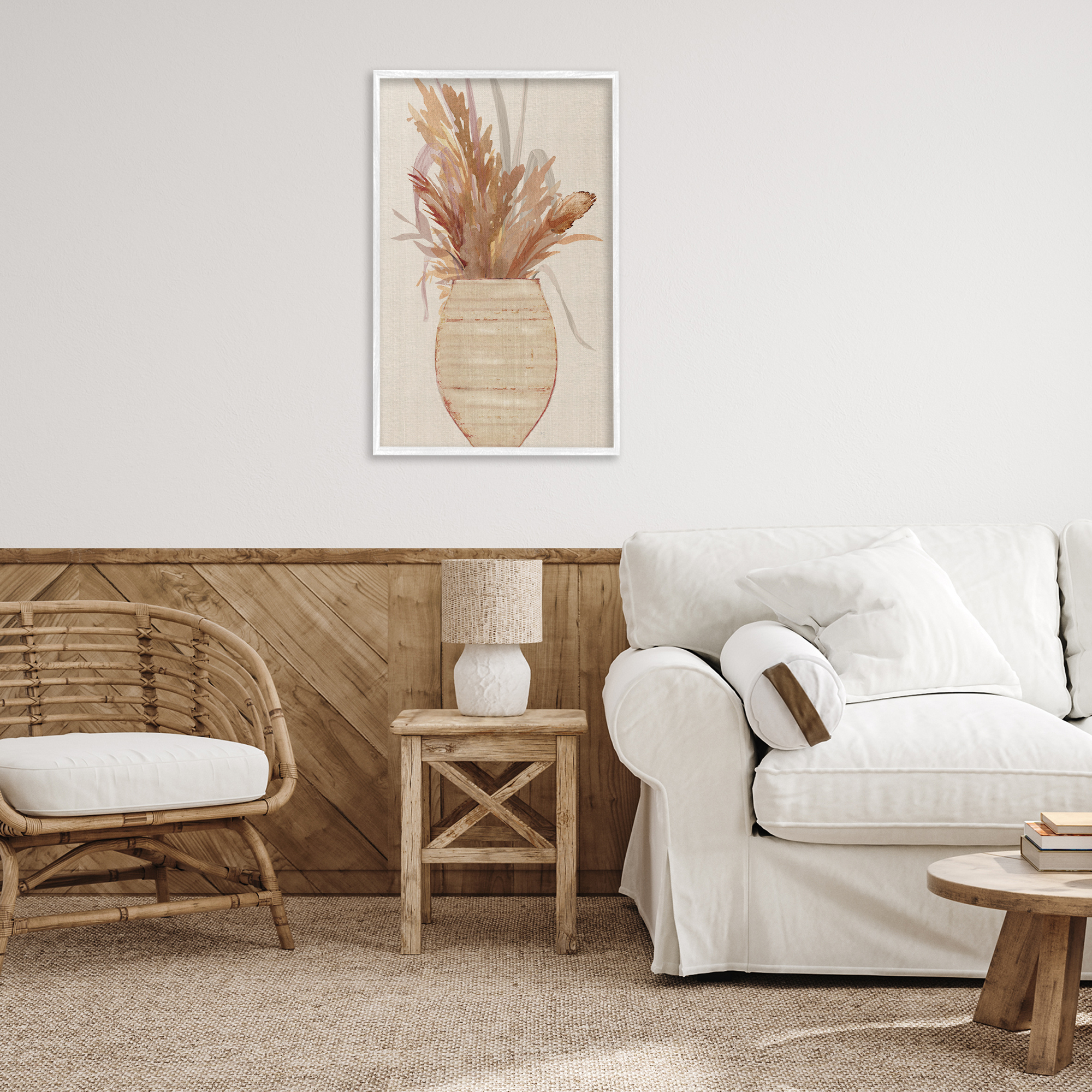 Stupell Industries Rustic Wheat & Pottery Botanical & Floral Painting White Framed Art Print Wall Art, 20 x 30