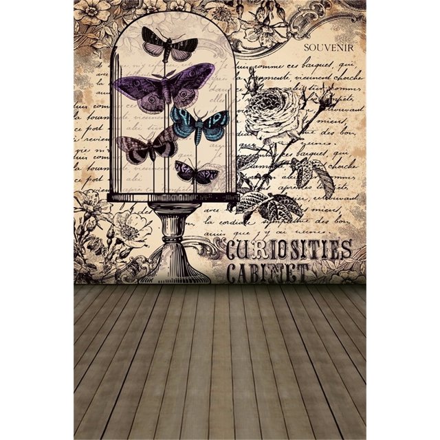Telón de fondo de fotografía ABPHQTO 150x220 cm Retro Pintura Flores Mariposa