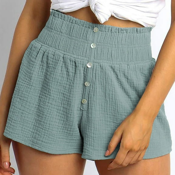 Tittly Shorts for Women Cotton Shorts Casual Cotton With Button Fashion Shorts Summer Women's Shorts Blends Pants Lounge Pants Women Comfy Pants Women Sky Blue XXL