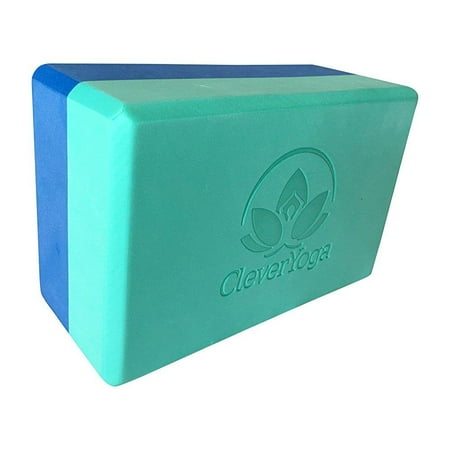 clever yoga blocks 9x6x4 exercise block - the best durable eco friendly recycled high density foam block with our special namaste (1 bi-color block) (blue/light