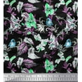 thumbnail image 1 of Soimoi Green Polyester Crepe Fabric Bird,Leaves & Orchids Flower Decor Fabric Printed BTY 52 Inch Wide, 1 of 3