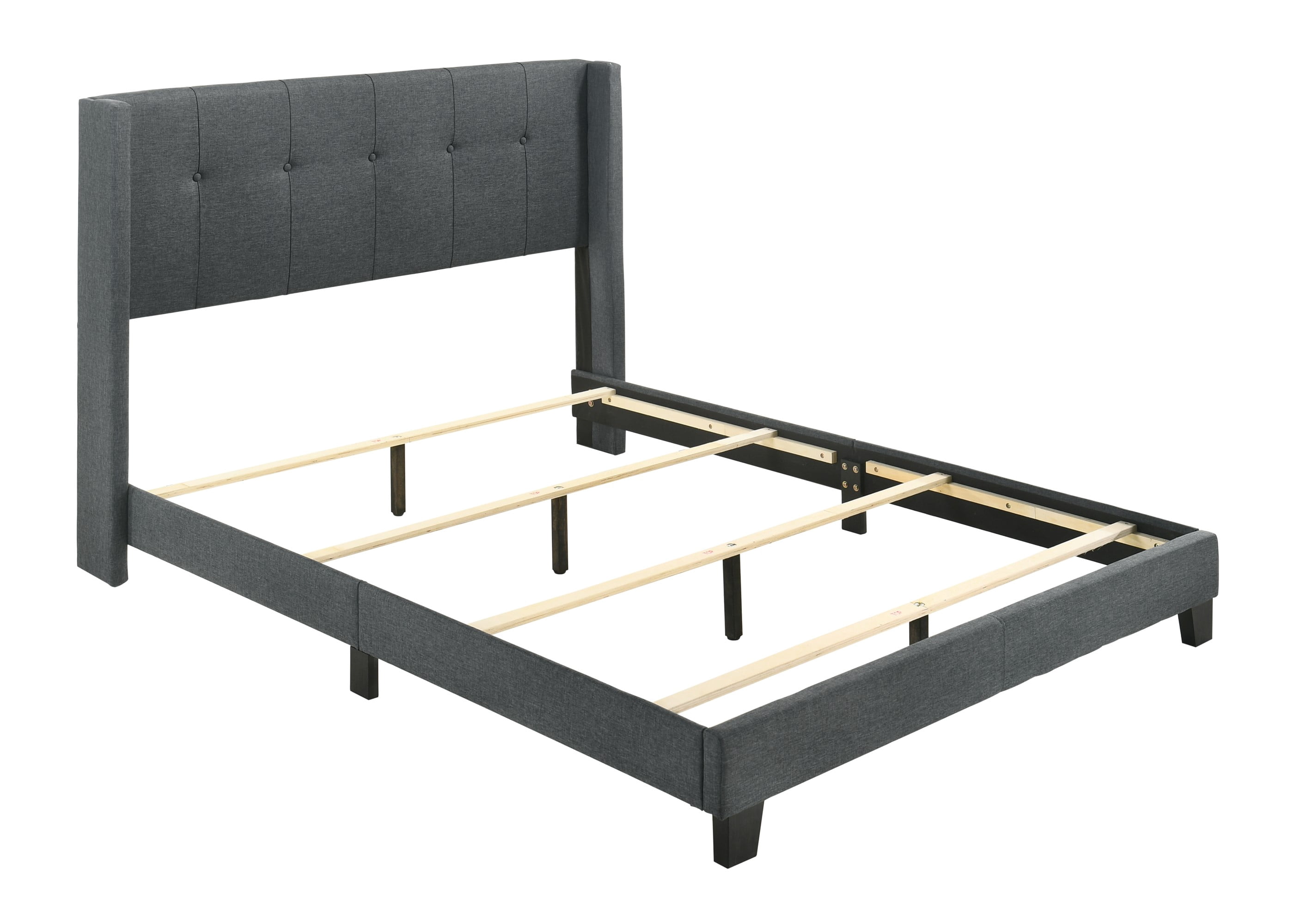 Home Design Evelyn King Upholstered Panel Bed Frame with Button Tufting and Wingback Design, Charcoal Gray, Easy Assembly