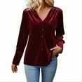 thumbnail image 2 of Womens Retro V Neck Velvet Shirts, Button up Long Sleeve Tops, Casual Velour Blouses for Women, 2 of 7