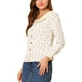 thumbnail image 4 of Allegra K Women's Heart Print Contrast Collar Button Front Long Sleeve Shirt S Beige, 4 of 7