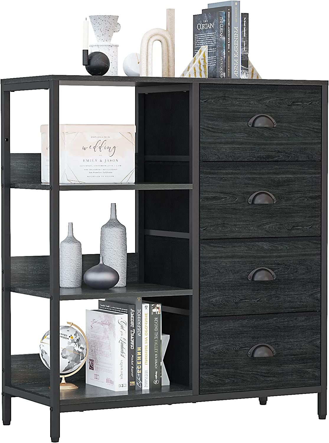 Fabric Dresser with 4 Drawers and Side Shelf,Industrial Lightweight
