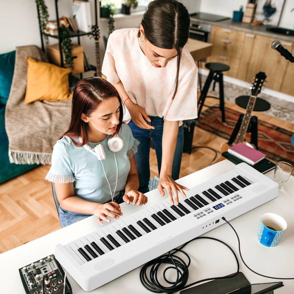 Resenkos 61-Key Foldable Full-Size Electronic Keyboard with MIDI & Split Function - White