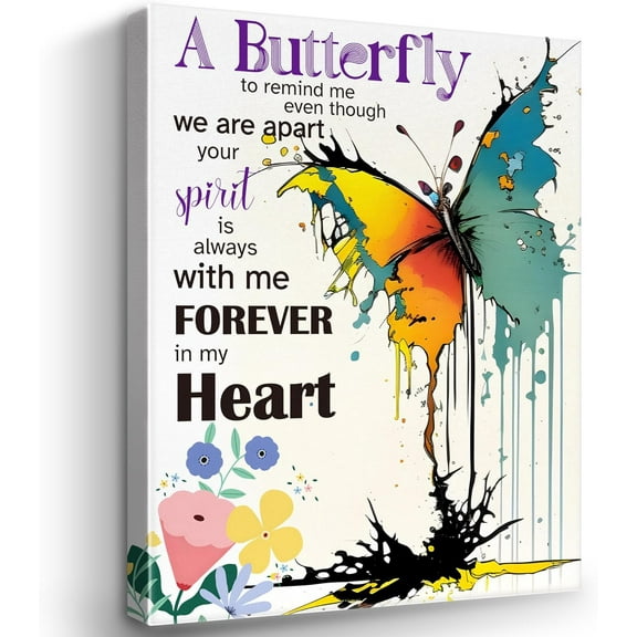 Uplifting Butterfly Inspirational Canvas Wall Art, Long Distance Gifts for Family Friends Women, Memorial Quotes Framed Painting Modern Artwork 11"x14"