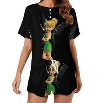 Women Tinker Bel Summer Pajamas Set Loungewear Sleepwear Short Sleeve Shirt with Shorts