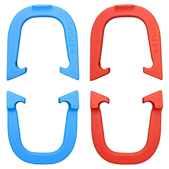 E-Z Flip II Professional Pitching Horseshoes- Made in The USA (Red & Blue- Two Pair Set (4 Shoes))