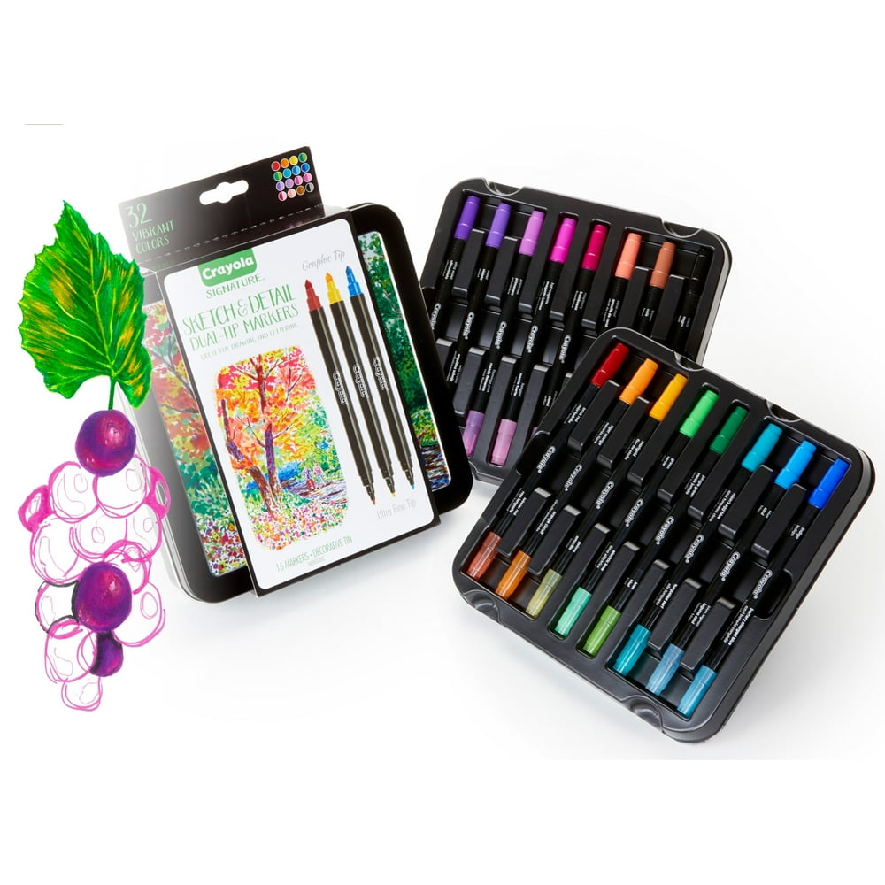 Crayola 16 Count Signature Sketch & Detail DualTip Markers with