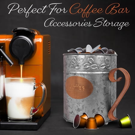 Autumn Alley Galvanized Coffee Pod K-Cup Holder|'Coffee' Copper Label and Handle