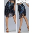 thumbnail image 5 of FEOYA Womens Triangle Coins Wrap Scarf Belly Dance Hip Fringe Scarf Latin Dance Hip Scarf Sequins for Tango Samba Cha-cha Salsa Rumba Outfits Blue, 5 of 7