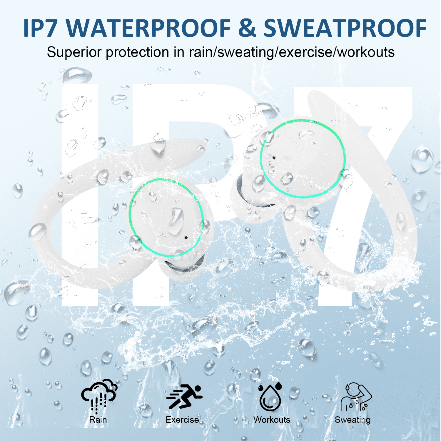 Wireless Earbuds, Bluetooth 5.4 Headphones Sports, 50H Playback Over Ear Earbuds with ENC Noise Cancelling Mic, Deep Bass Fitness Earphones Gym Running Workout with Earhooks, IP7 Waterproof Headset