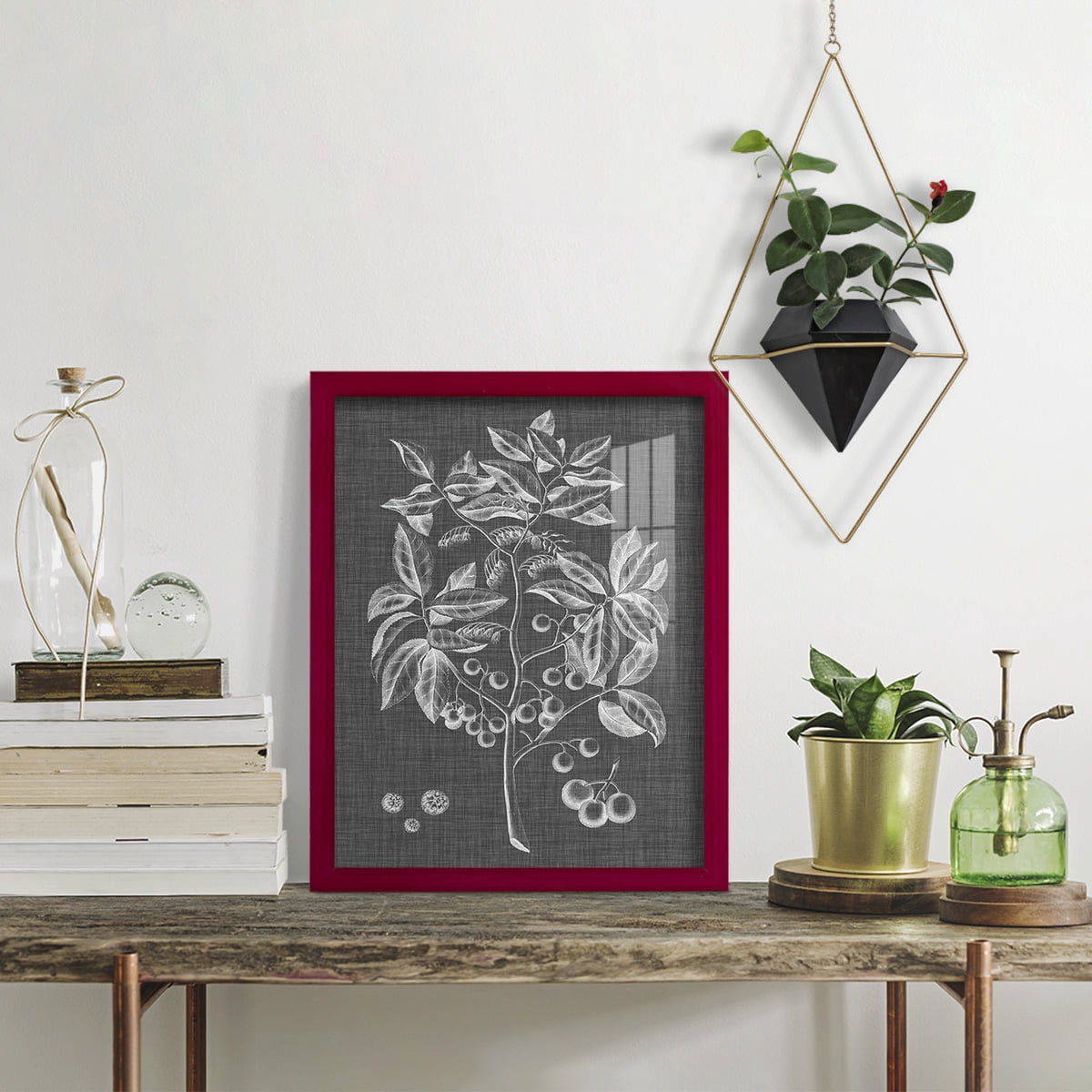 Graphic Foliage VI - Framed Print w/glass - Cherry Red