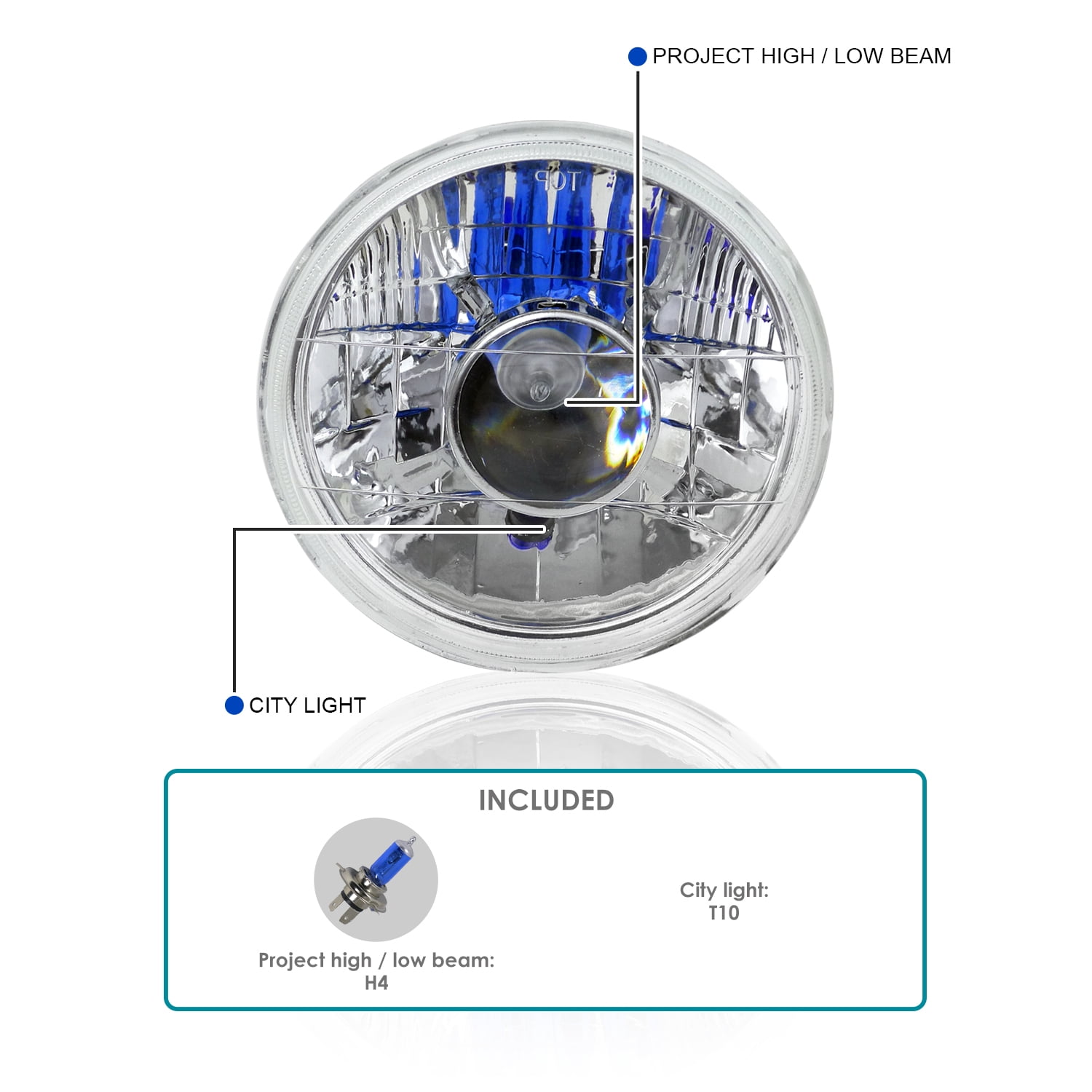 Spec-D Tuning 7 Inch Round Chrome Halogen Projector Headlights Compatible with Most Vehicles Equipped w/ 7" Round Sealed Beam Headlamps, Left + Right Pair Assembly