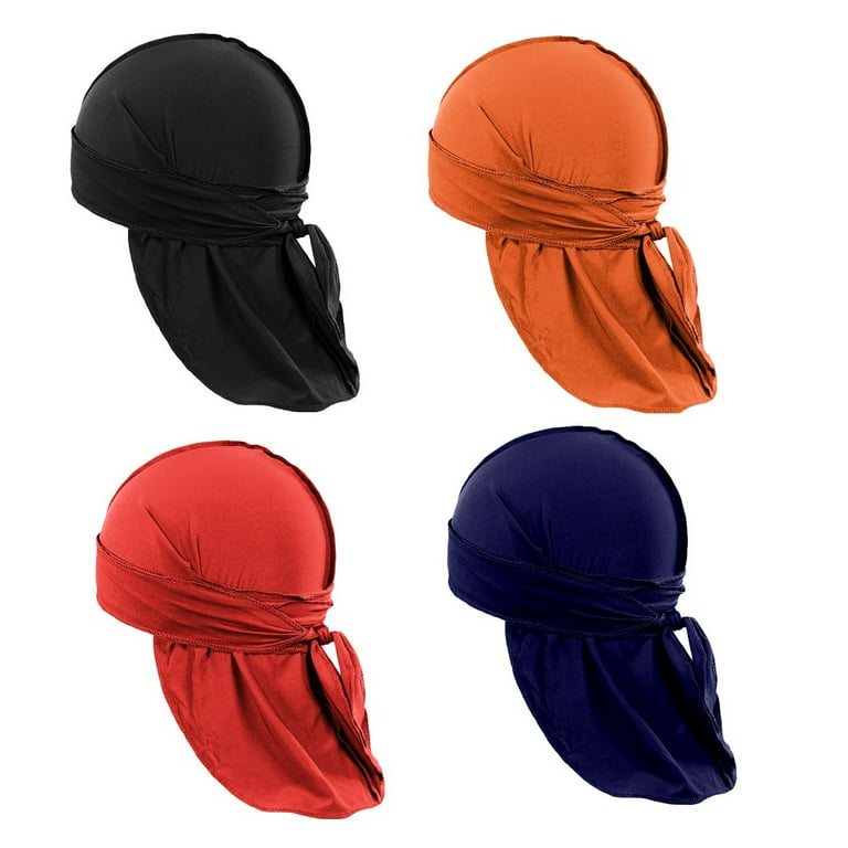 6 Pack Men's Durag Headwrap Waves Headscarf Bandana Doo Rag Long Tail  (Orange) 