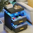 thumbnail image 4 of Modern RGB Smart Nightstand with Wireless Charging Station, USB Port - LED Nightstand Table for Bedroom Furniture - 2 Drawers & Open Storage Shelf - Home Office End Side Cabinet, Black, 4 of 8