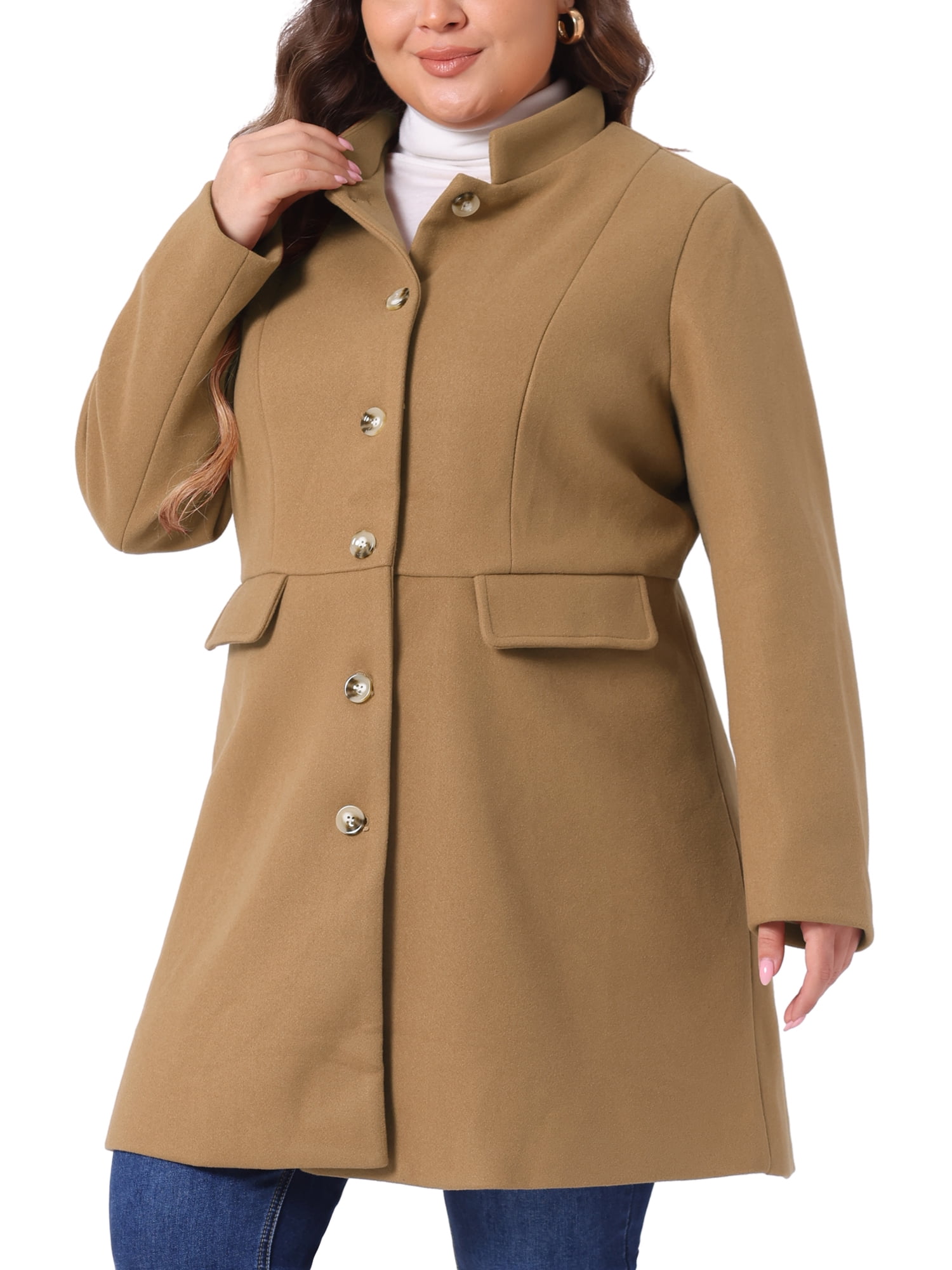 DARING DIVA Women's Plus Size Steampunk Stand Collar Single Breasted Coat 3X Camel