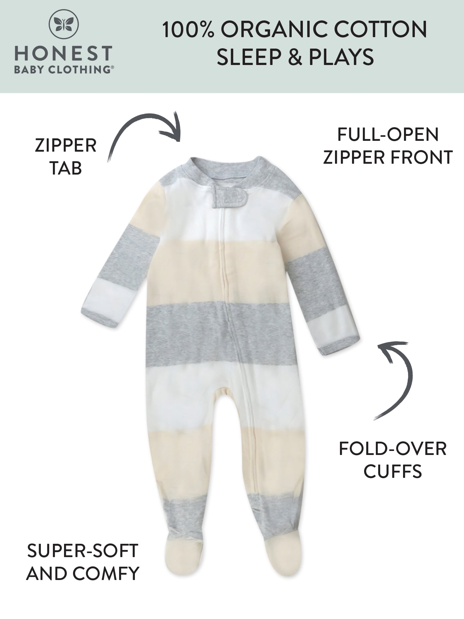 Honest Baby Clothing Organic Cotton Boy/Girl Long Sleeve Sleep N Play Footed Pajamas, Sizes Preemie-24 Months
