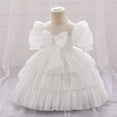 thumbnail image 2 of Sngxgn Girl's Short Sleeve Button up Pleated Loose Casual Midi Dress(White,80), 2 of 4