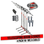 Griffin Microphone Stand with Telescoping Boom Arm, 20 Ft XLR Cable Handheld Dynamic Mic & Clip (Pack of 4) - Pro-Audio Cardioid Singing Microphones for Studio Recording & Live Stage Performance