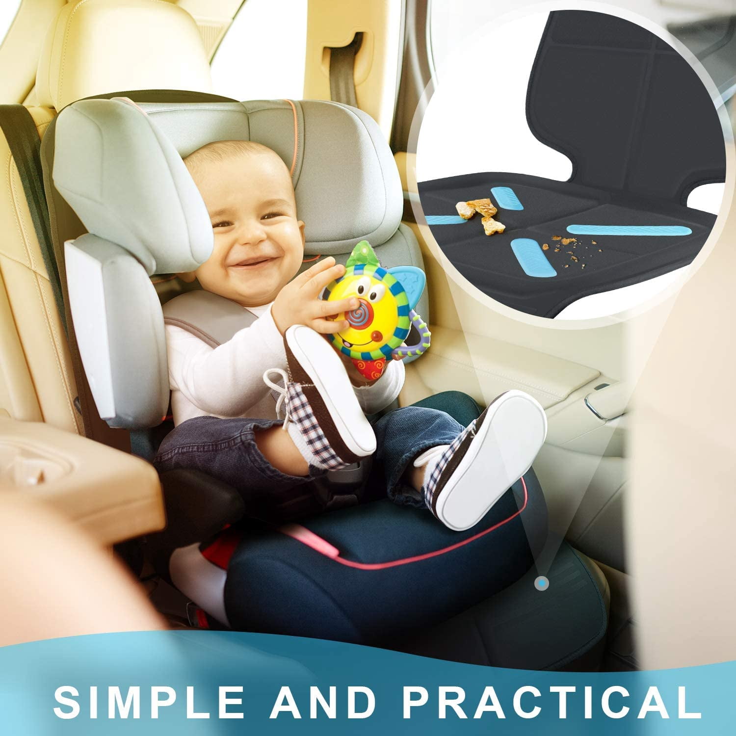 Car Seat Protector for Baby Child Car Seats, Auto Seat Cover Mat for Under Carseat to Protect Automotive Vehicle Leather and Cloth Upholstery - Waterproof and Dirt Resistant