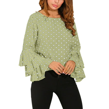 

Pinkpaopao Purple Top for Women Womens O Neck Bell Sleeve Loose Polka Dot Shirt Ladies Casual Short Sleeve Scrub Jackets