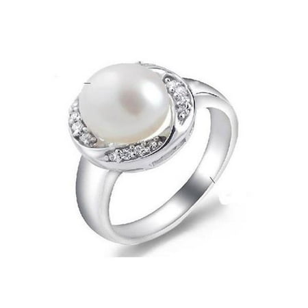Pearl Chad Smith Harry Chad Enterprises 32429 0.10 CT Lady Men Gold Jewelry 12 mm Round Shaped Pearl & Diamond Ring ()