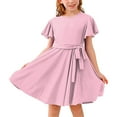 thumbnail image 2 of TAIAOJING Toddler Girls Dress Ruffle Sleeve Chiffon Bow Swing Pleated Soild Wedding Party Princess Dresse For 7-8 Years, 2 of 4