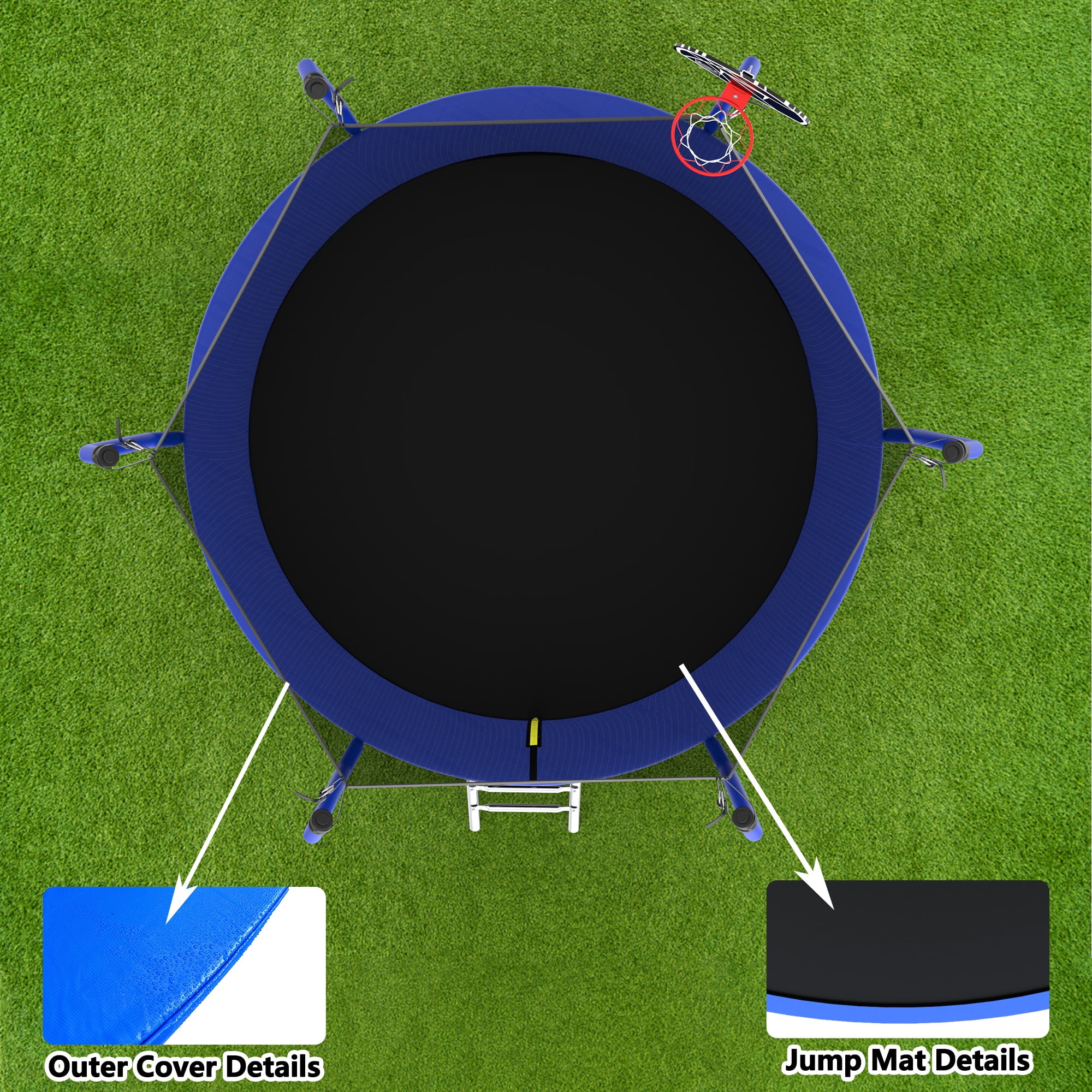 10FT Trampoline with Basketball Hoop, Reinforced Outdoor Trampoline with Safety Enclosure Net, Ladder & Basketball