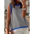 thumbnail image 3 of Womens Summer 2025 Casual Striped Color Block High Neck Tank Top Loose Knit High Low Sleeveless Shirts Blue XL, 3 of 4