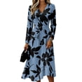 thumbnail image 2 of BOMYJESK Womens Summer Dresses Ruched Flowy Long Sleeve Midi Dress Casual Vacation Fall Work Dresses Blue M, 2 of 4