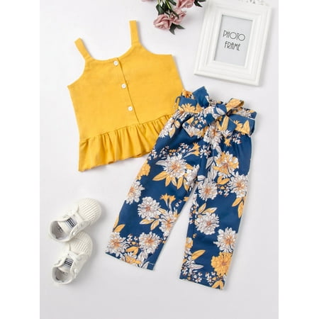 

Puloru Girl’s Sweet Solid Color Camisole and Flower Bandage Long Pants