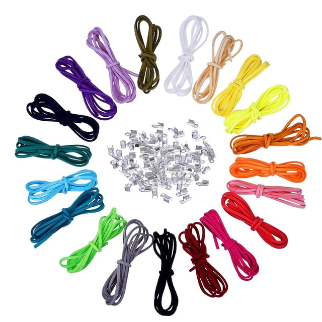 MasteelfCA 20Pcs Multicolor 3mm Faux Leather Cord Suede Lace with 100pcs Silver Cord Ends for DIY Bracelets Necklace Making Cord String Rope(Random Color)