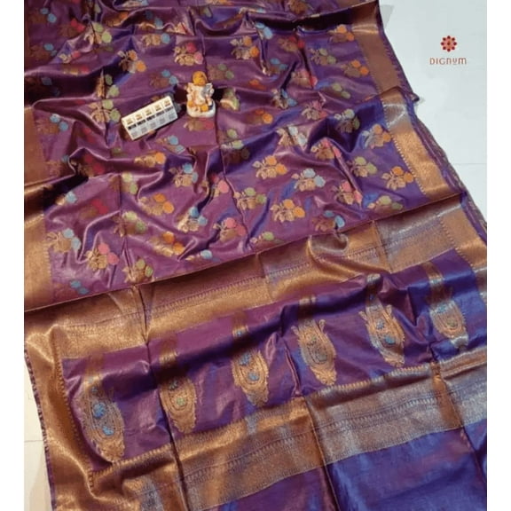 Cadbury Purple Pure Munga Silk Banarasi Saree