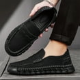 thumbnail image 5 of Men's Leather Loafers Comfortable Casual Slip-On Round Toe Shoes Hand-Stitched Non-Slip Daily Driving Office Walking Shoes Black 7 US, 5 of 7