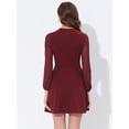 thumbnail image 3 of Minivestido gótico de manga larga de malla con volantes y cuello anudado para mujer Vino Rojo L, 3 of 4