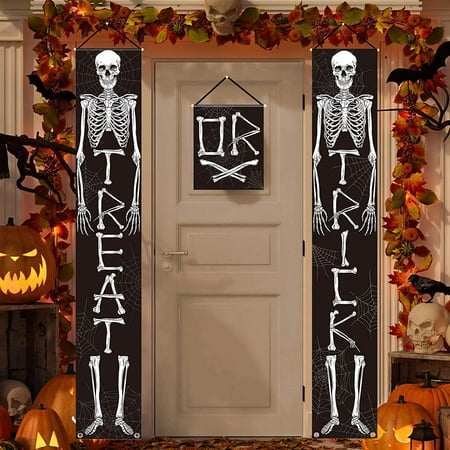 Halloween Porch Sign Skeleton Skull Trick or Treat Front Door Sign ...