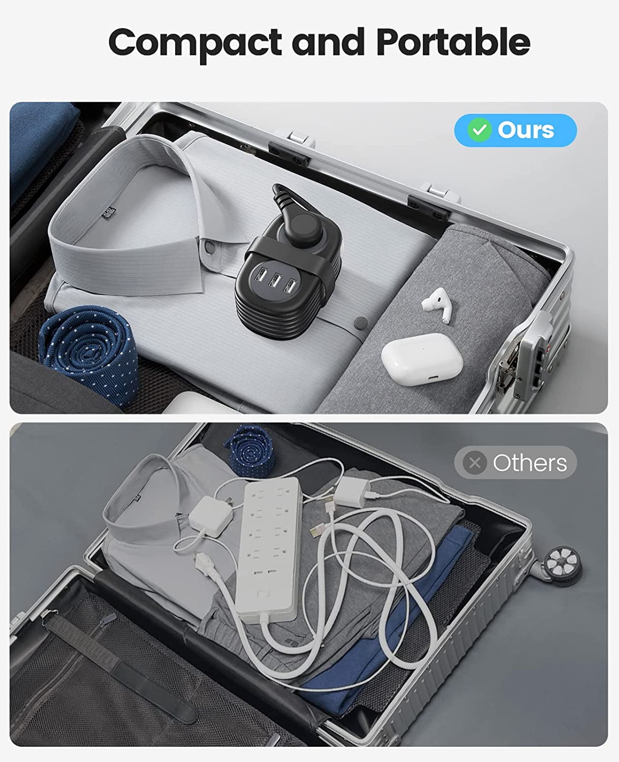 ORICO Travel Power Strip, 3.7FT Portable Power Strip with 2 AC Outlets 3 USB Ports, Wrapped Flat Plug Travel Extension Cord, Multi Plug Extension Cord for Travel, Cruise, Office, Hotels