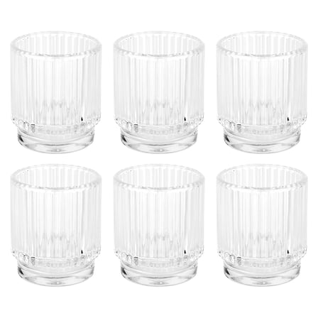 Koyal Wholesale Ribbed Clear Glass Votive Candle Holders, 6-Pack for Table Centerpieces & Parties