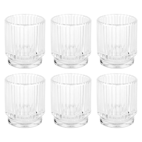 Koyal Wholesale Ribbed Clear Glass Votive Candle Holders, 6-Pack for Table Centerpieces & Parties