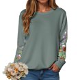 thumbnail image 6 of larppty Women Crewneck Flower Print Long Sleeve Sweatshirts Floral Graphic Tops Casual Loose Fit Pullover Shirts (Light Green, L), 6 of 9