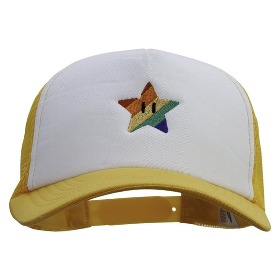 Mario Rainbow Star Logo Embroidered Cotton Trucker Cap - Gold OSFM