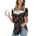 thumbnail image 2 of 2025 Clearance! Womens Clothes Clearance asdoklhq Juniors Plus Tops & T-Shirts,Women's Lace Patchwork Printed Round Neck Short Blouse Tops, 2 of 6