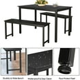 thumbnail image 6 of Kitchen Table Set, 3 Piece Dining Table and Benches, Small Rectangle Studio Desk Set, Wood Table Top with Metal Frame and 2 Benches for Kitchen Dining Room Restaurant Apartment - Space Saving, B1206, 6 of 8